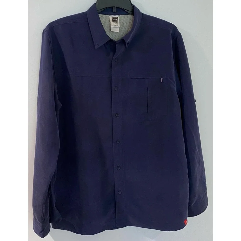 The North Face First Trail UPF Shirt Men's‎ L Blue Long Sleeve Hiking Snap Front